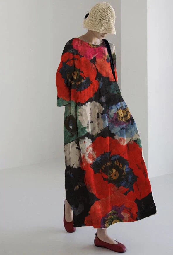 ROSALIA | Robe Midi Artistique Avec Un Confort Maximal Et Un Imprimé Floral Intense Pour Un Look Percutant
