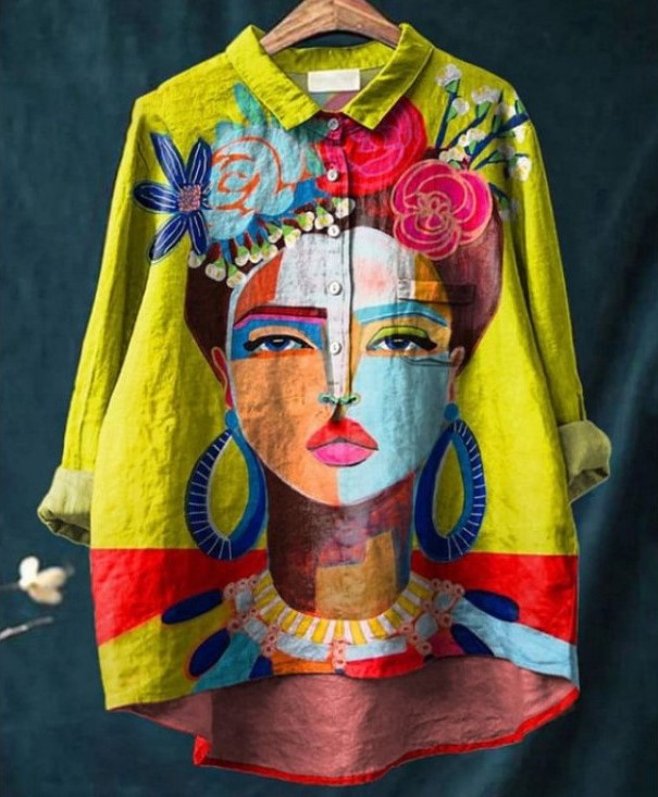 Freda | Chemise en Coton-Lin à Motif Peinture à l’Huile