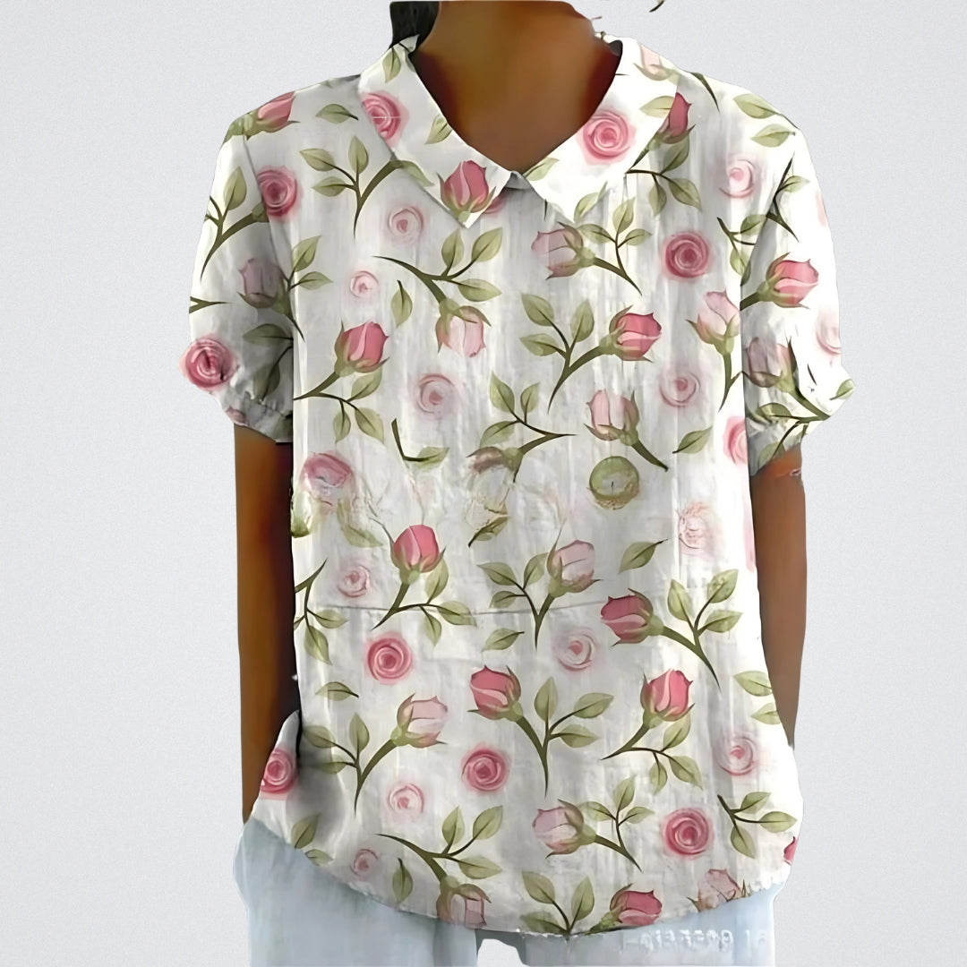 Lina | Blouse en lin à fleurs