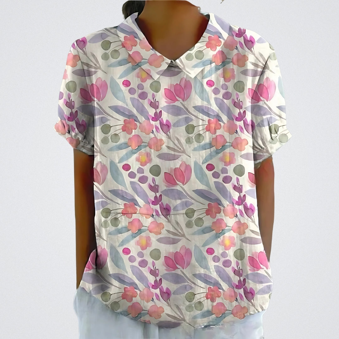 Lina | Blouse en lin à fleurs
