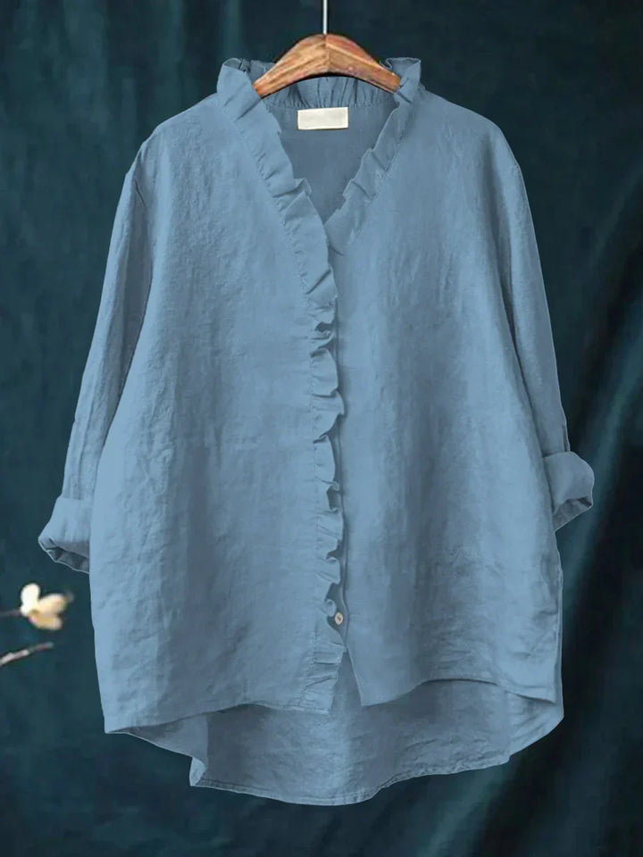 Sanela – Chemise décontractée à volants en coton et lin