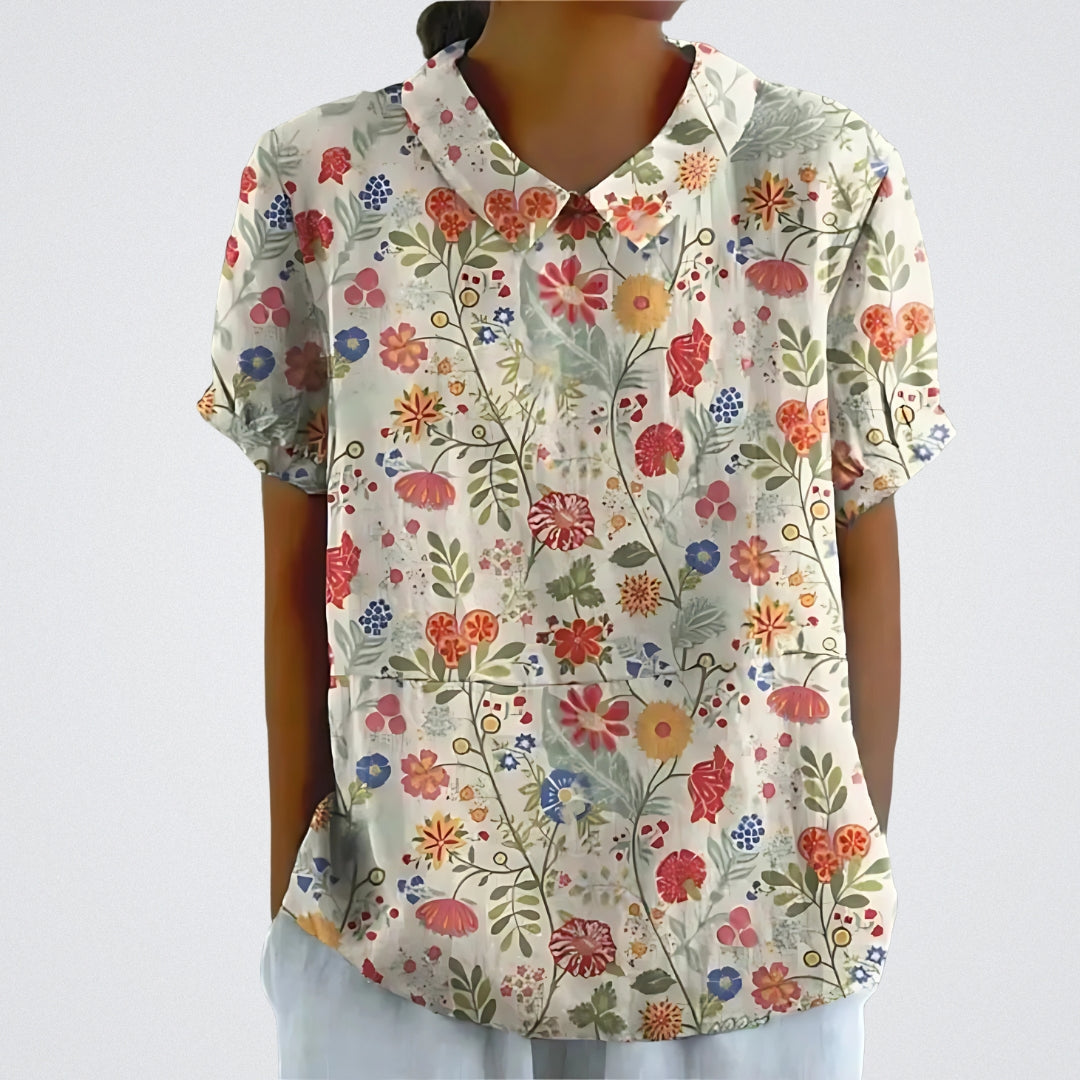 Lina | Blouse en lin à fleurs