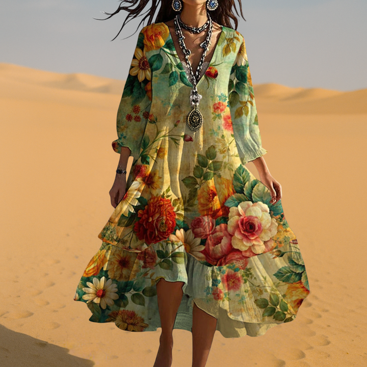 Martine™ – Robe Vintage Bohème à Col en V