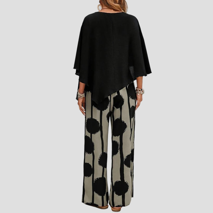 Milavie™ | Ensemble femme tendance avec top asymétrique et pantalon imprimé