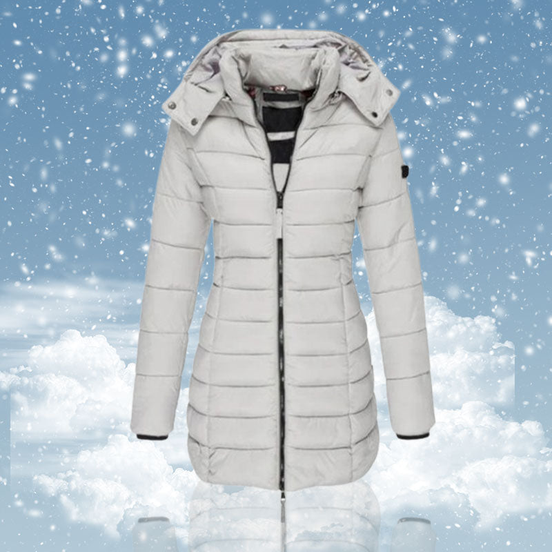 Veste matelassée mi-longue pour femmes, chaude et de couleur unie, à capuche