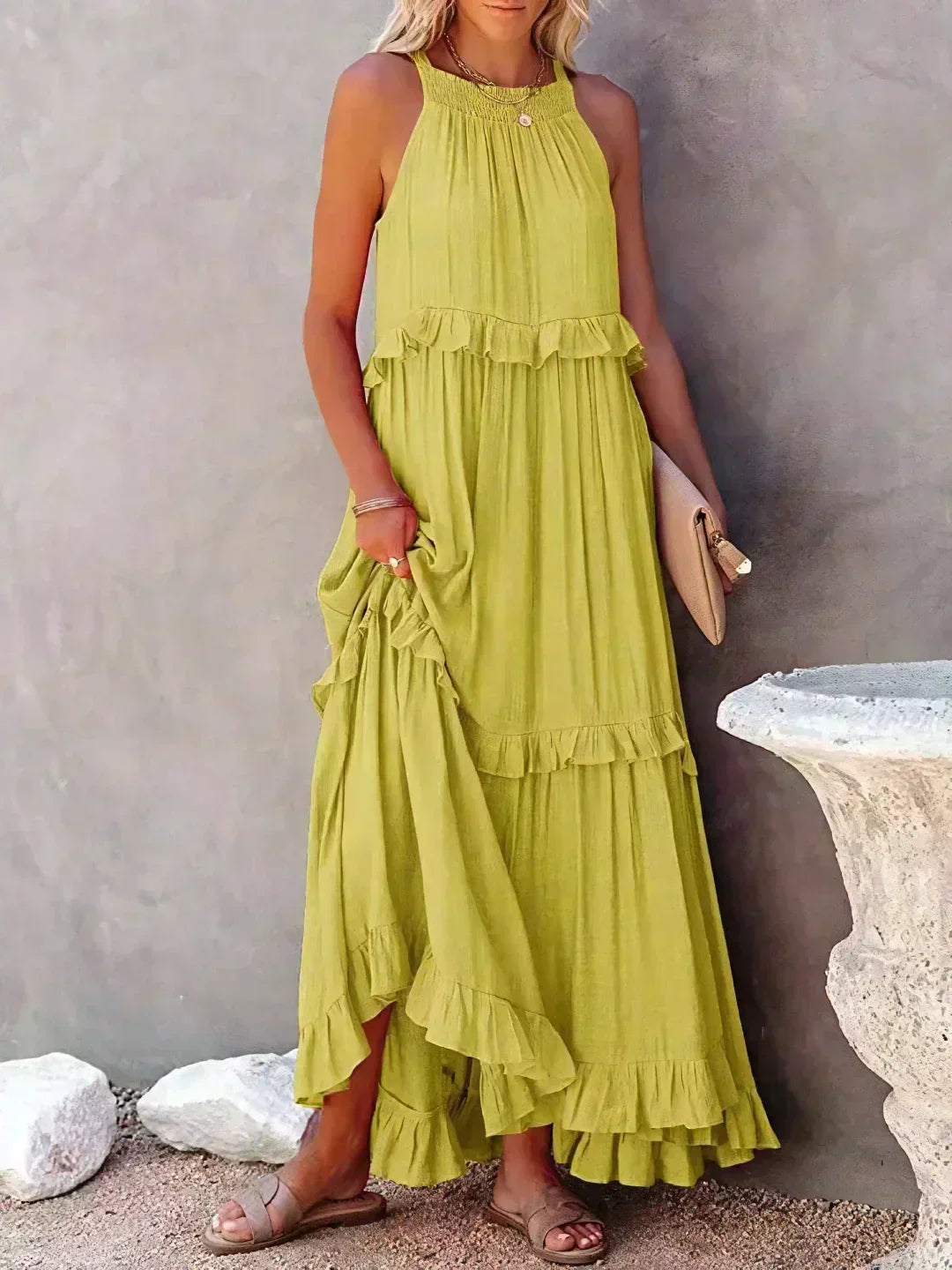 Sarah | Robe Maxi Volant Halter (Presque épuisé)