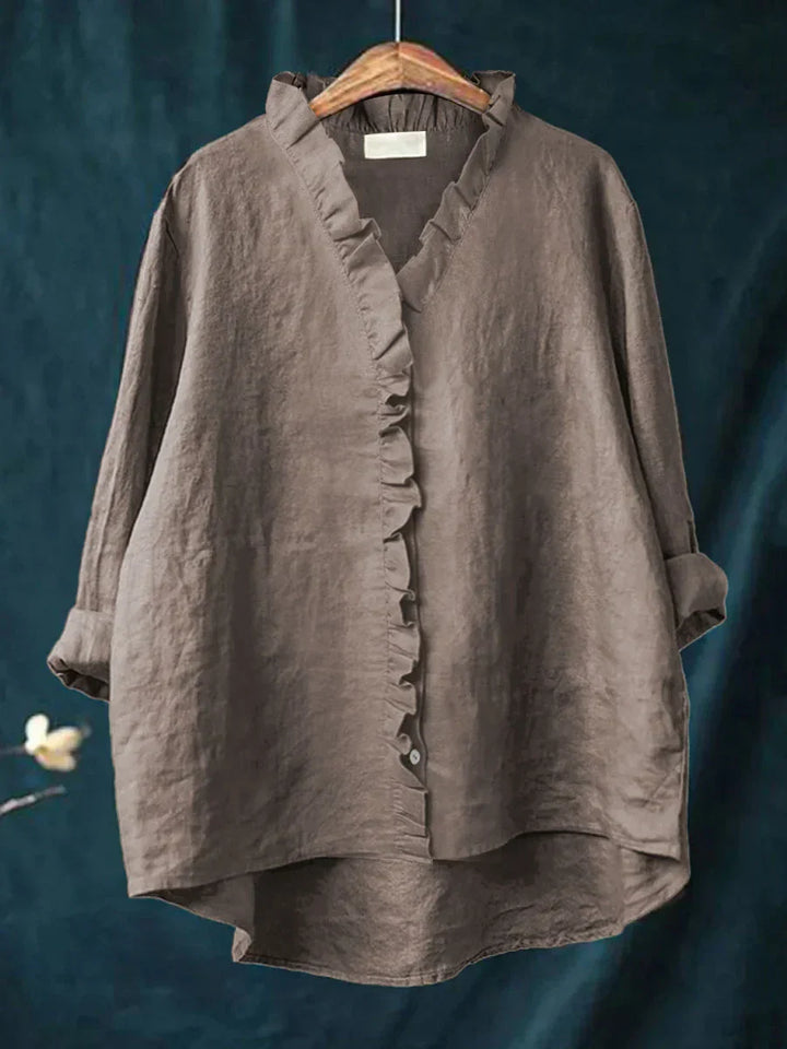Sanela – Chemise décontractée à volants en coton et lin