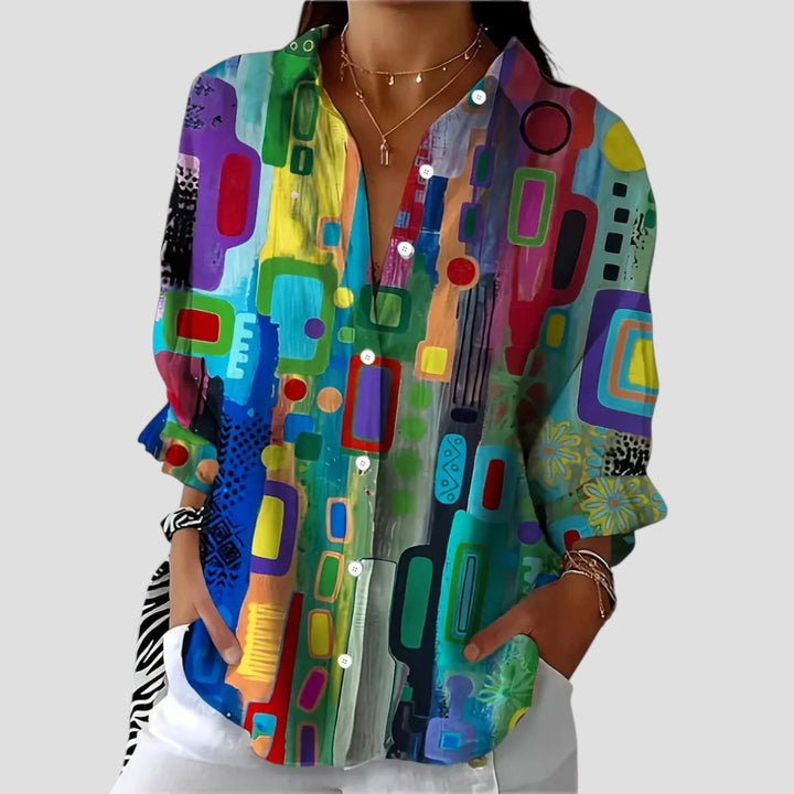 Edna™ | Blouse Élégante à Motif Géométrique