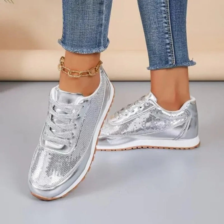 Emilia | Baskets de course confortables noir et argent