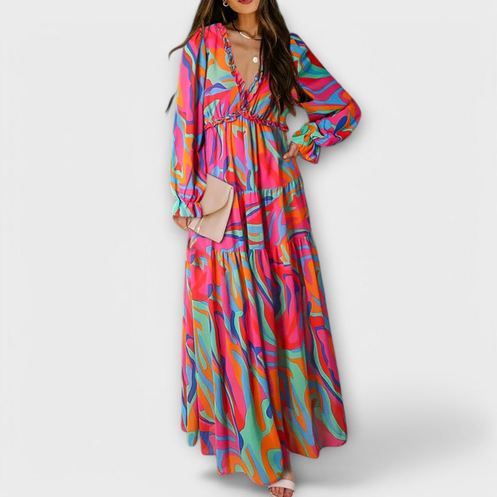 Solène™ | Robe longue fleurie à manches longues