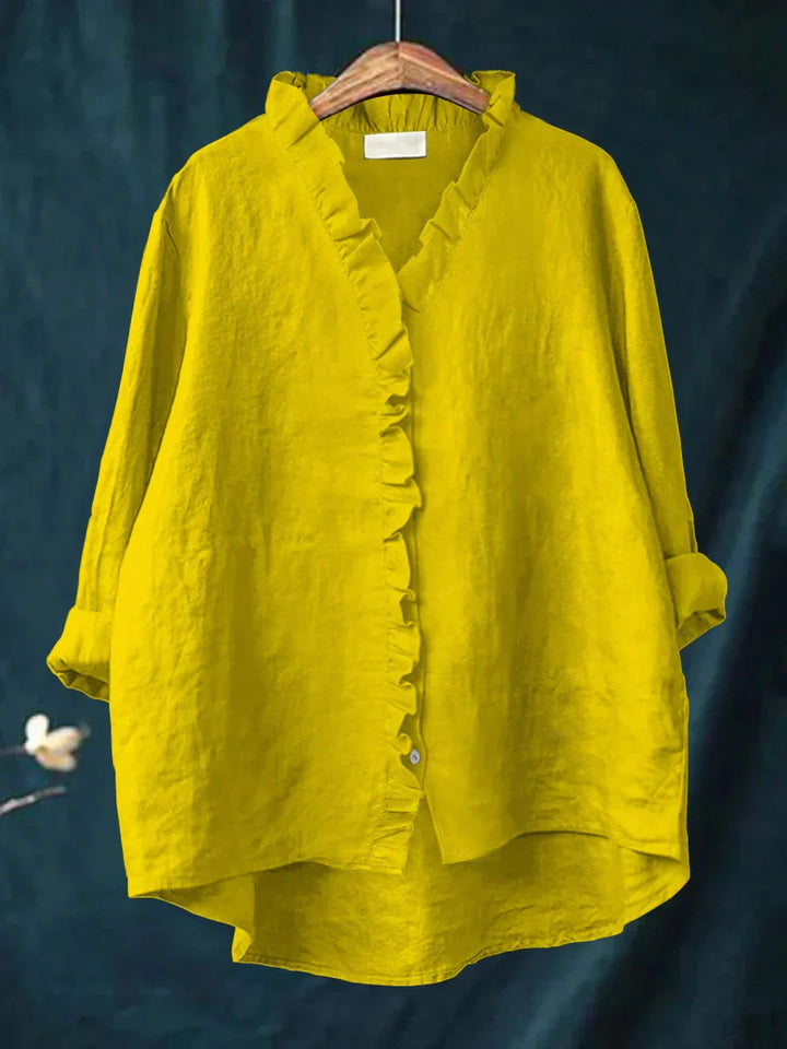 Sanela – Chemise décontractée à volants en coton et lin
