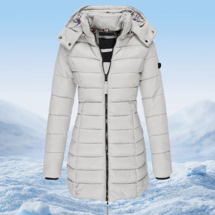 Veste matelassée mi-longue pour femmes, chaude et de couleur unie, à capuche