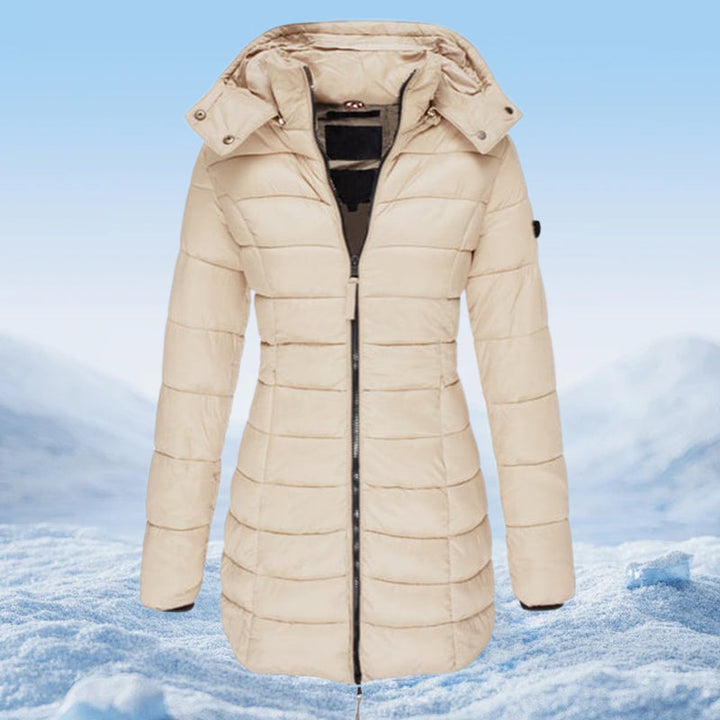 Veste matelassée mi-longue pour femmes, chaude et de couleur unie, à capuche