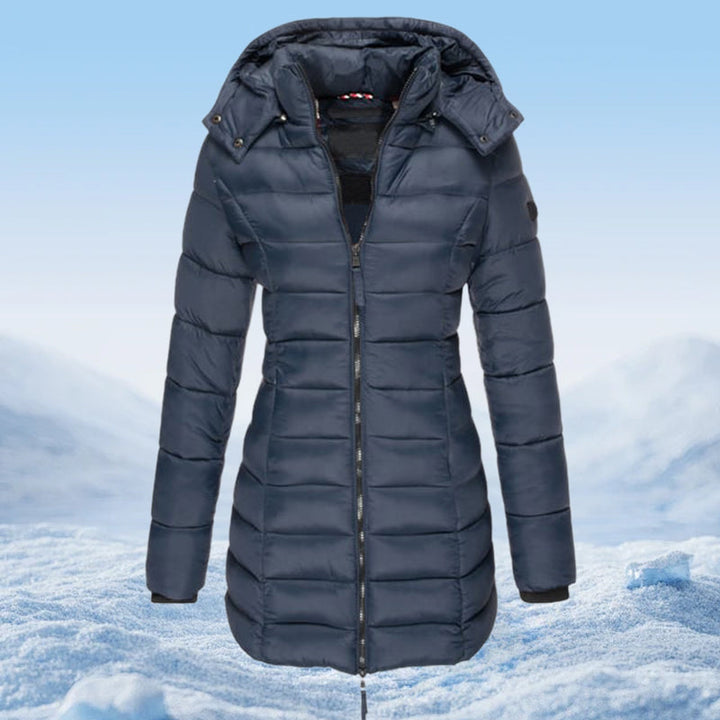 Veste matelassée mi-longue pour femmes, chaude et de couleur unie, à capuche