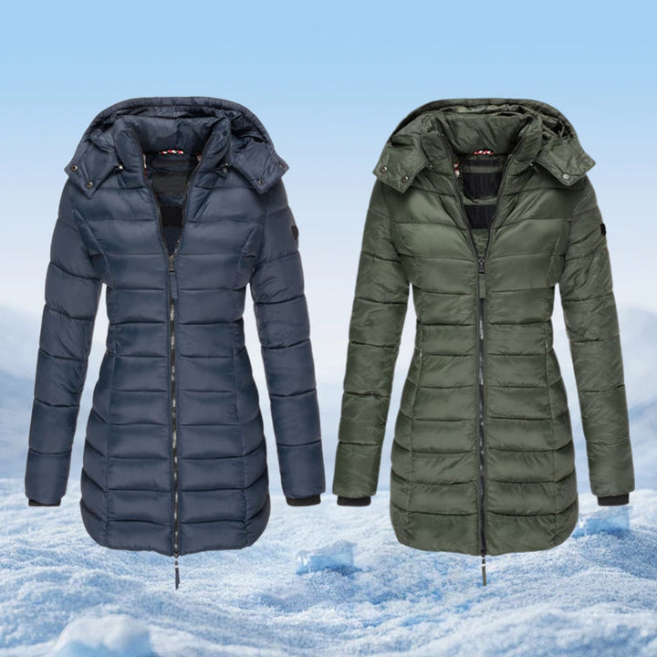 Veste matelassée mi-longue pour femmes, chaude et de couleur unie, à capuche