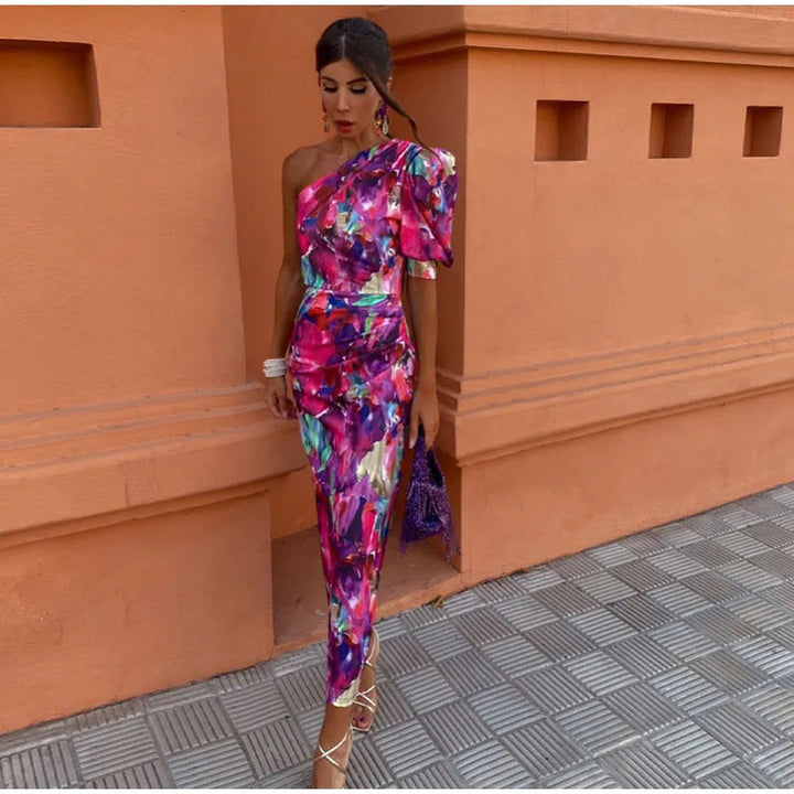 Yllana - Robe Midi à Épaule Unique Lila