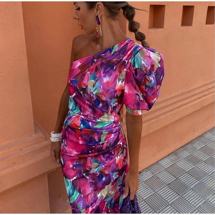 Yllana - Robe Midi à Épaule Unique Lila
