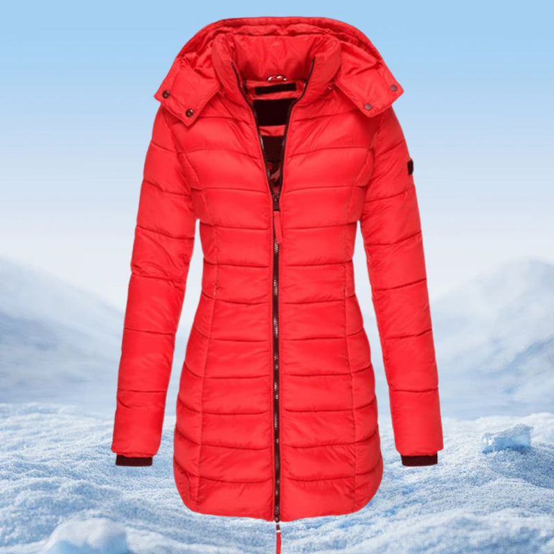 Veste matelassée mi-longue pour femmes, chaude et de couleur unie, à capuche