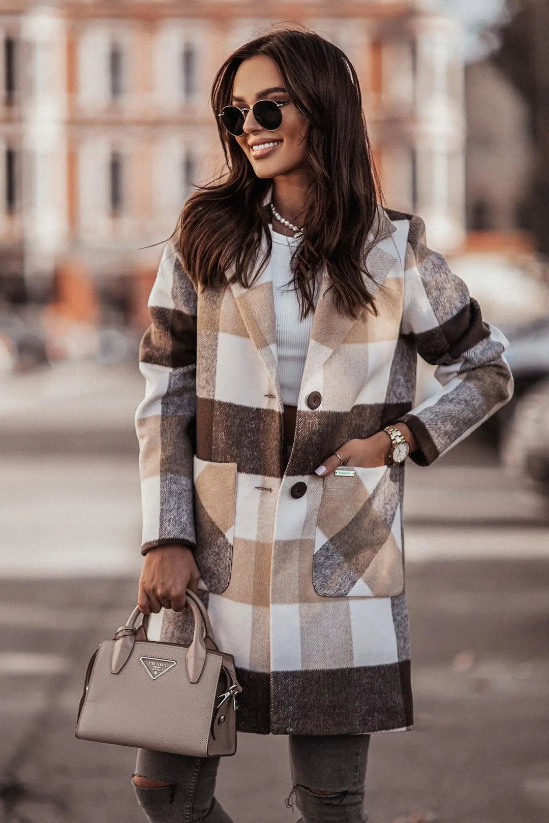 Manteau à carreaux pour femmes