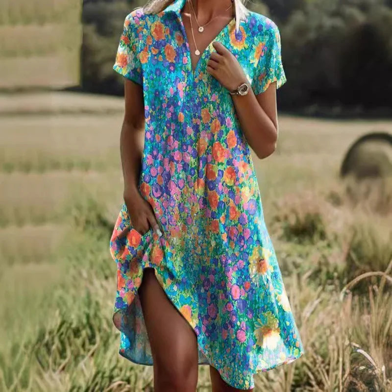 Carla™ | Robe florale boutonnée à col en V