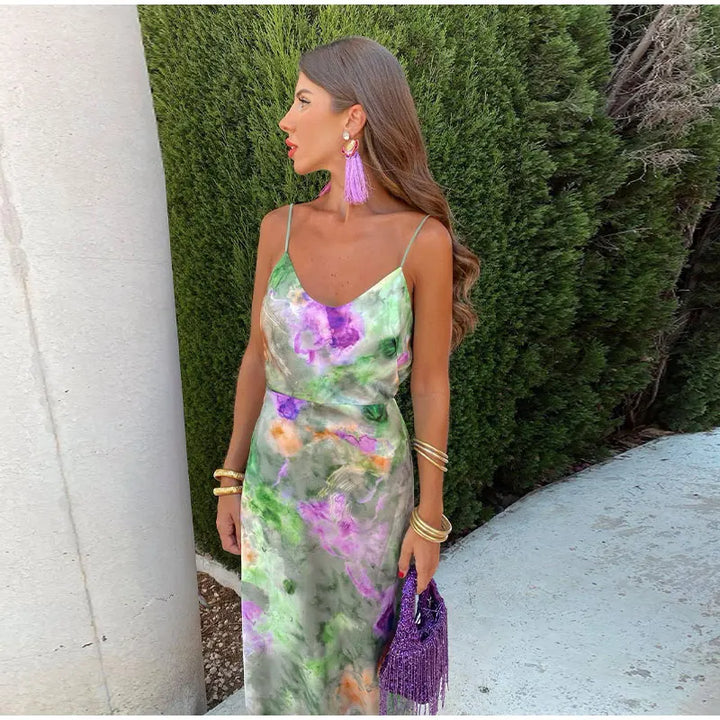 Anisten™ | Robe Longue Élégante avec Imprimé Halo-Dye et Châle Amovible