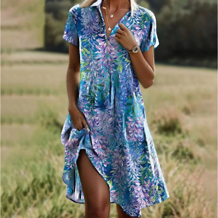 Carla™ | Robe florale boutonnée à col en V