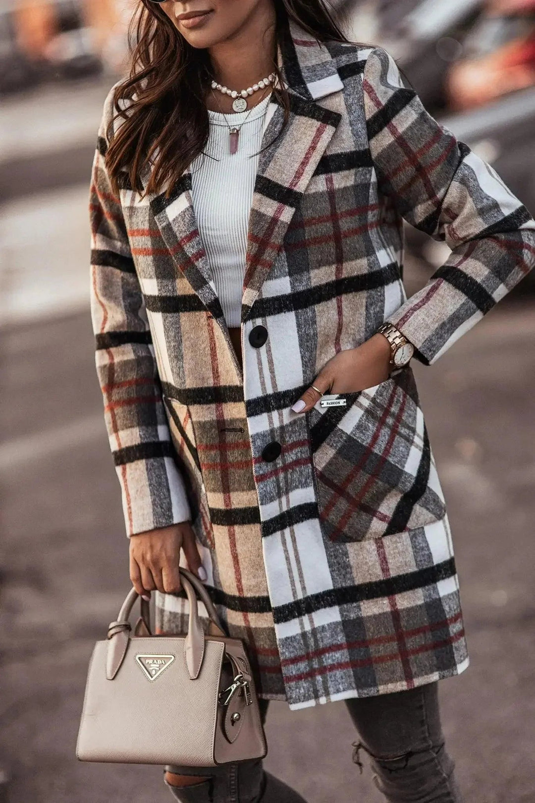 Manteau à carreaux pour femmes