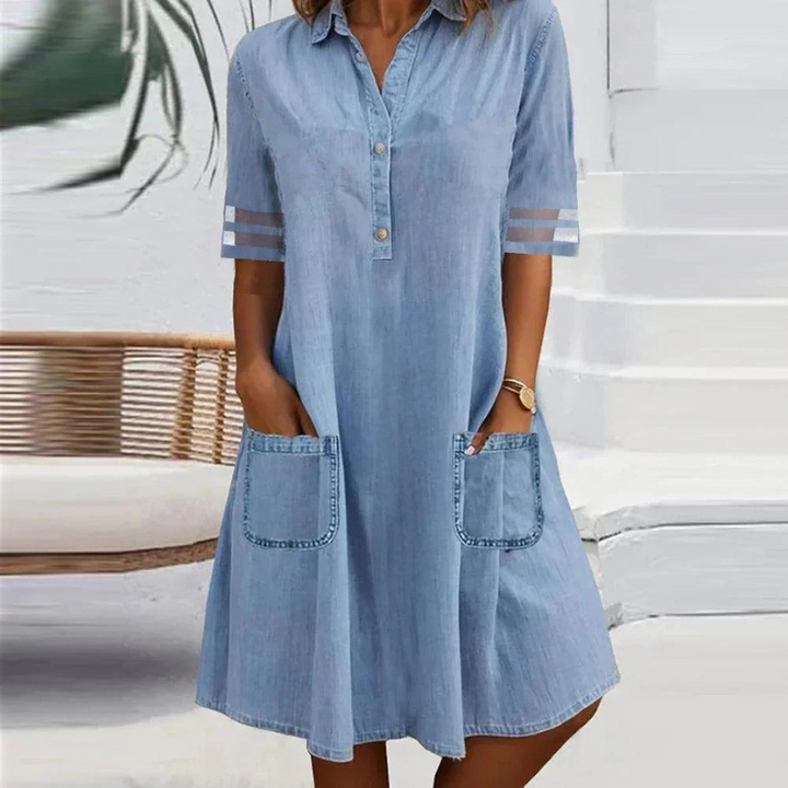 Tammin – Robe courte décontractée en denim avec poches latérales