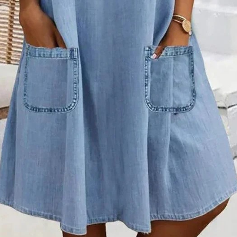 Tammin – Robe courte décontractée en denim avec poches latérales