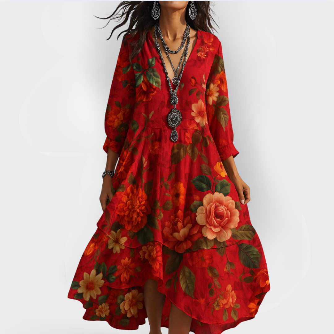 Martine™ – Robe Vintage Bohème à Col en V