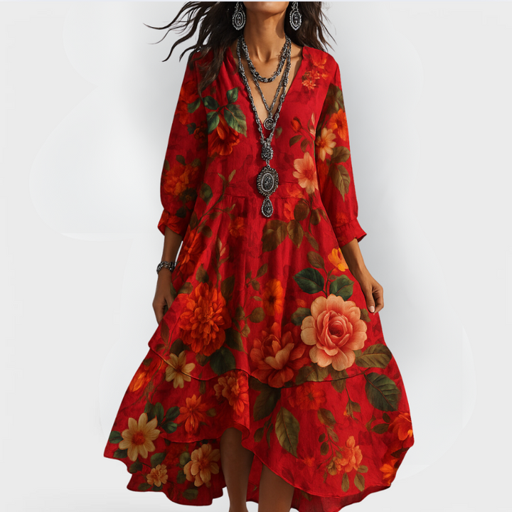 Martine™ – Robe Vintage Bohème à Col en V
