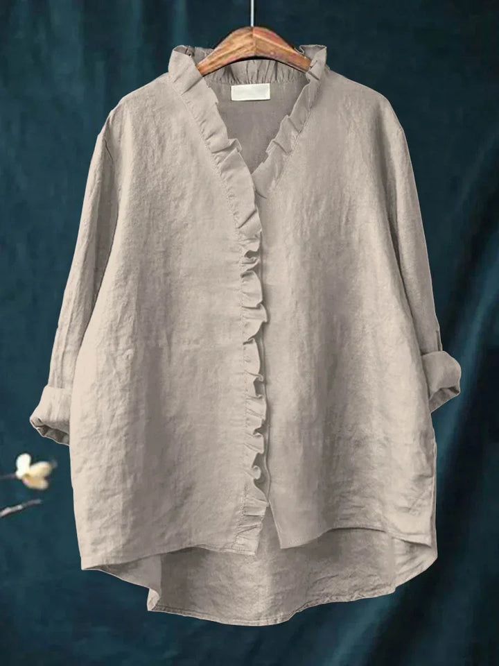 Sanela – Chemise décontractée à volants en coton et lin