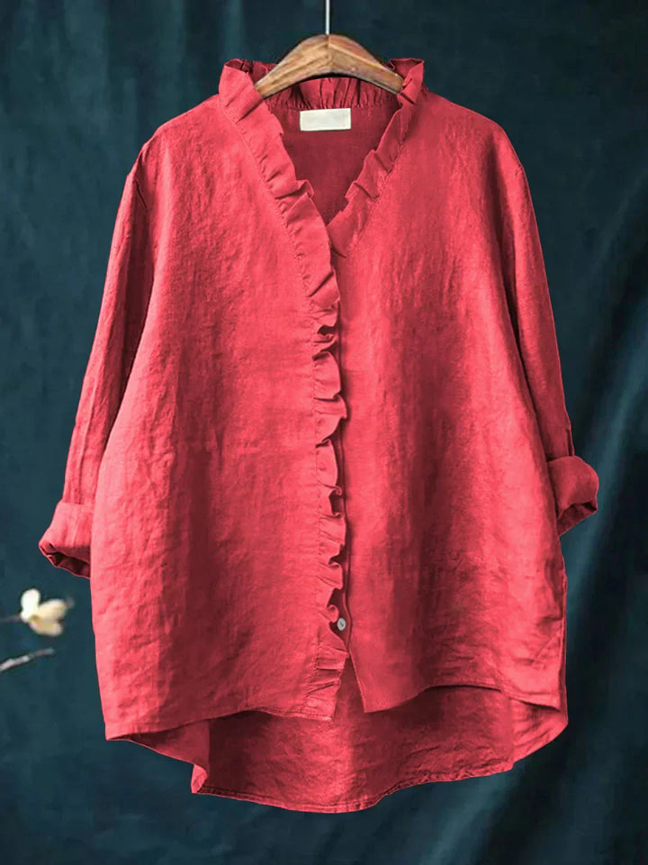 Sanela – Chemise décontractée à volants en coton et lin