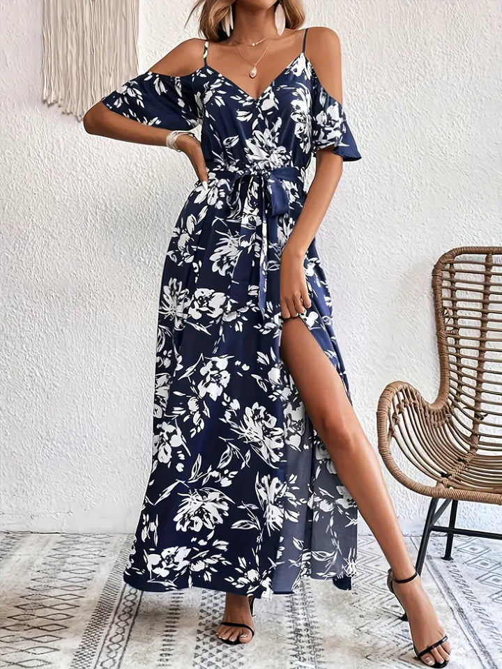 Océane – Robe fleurie à épaules dénudées