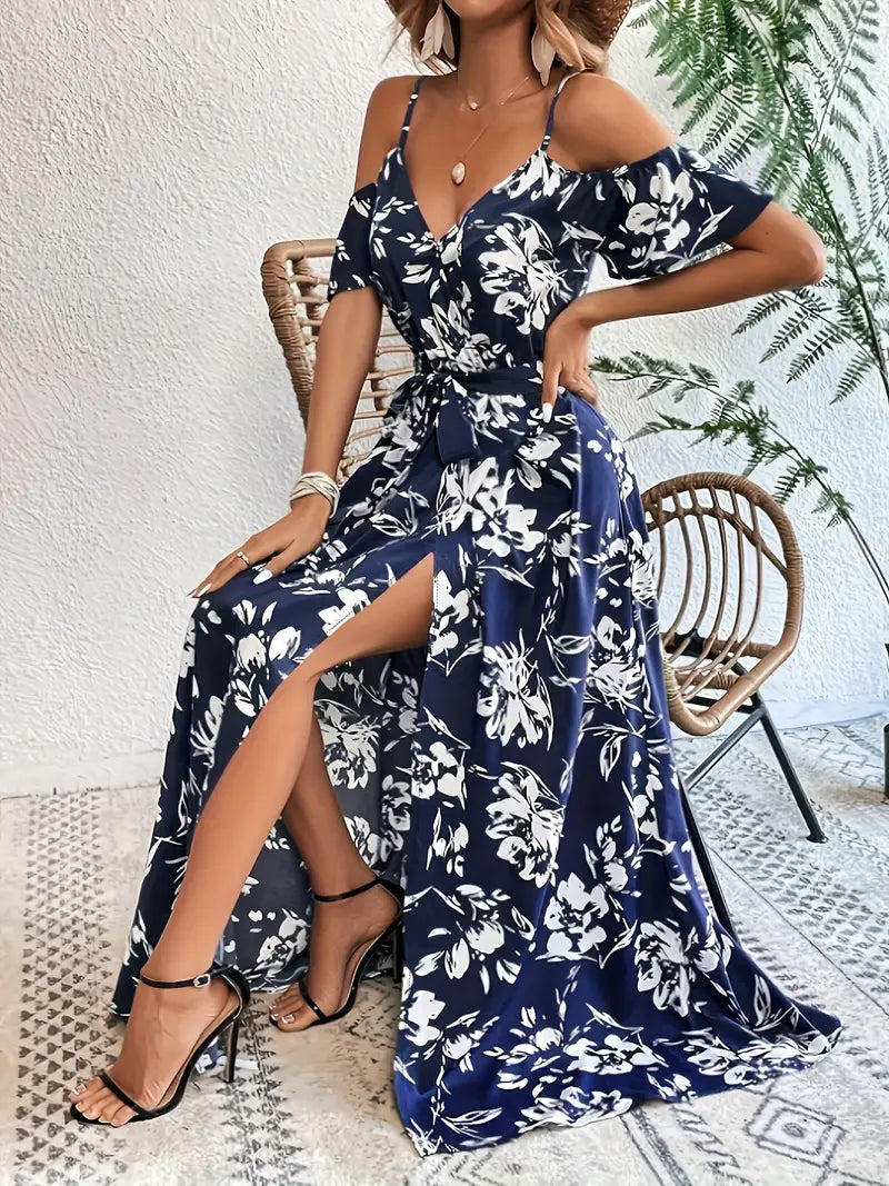 Océane – Robe fleurie à épaules dénudées