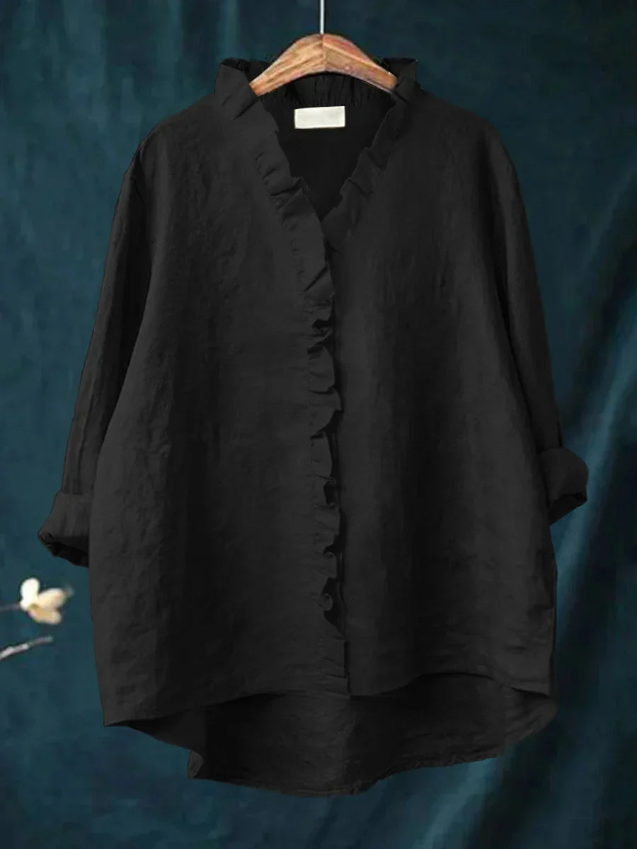 Sanela – Chemise décontractée à volants en coton et lin