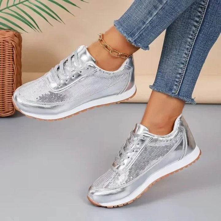 Emilia | Baskets de course confortables noir et argent
