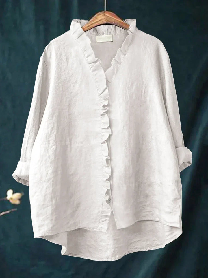 Sanela – Chemise décontractée à volants en coton et lin