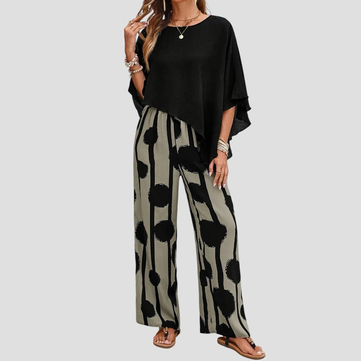 Milavie™ | Ensemble femme tendance avec top asymétrique et pantalon imprimé