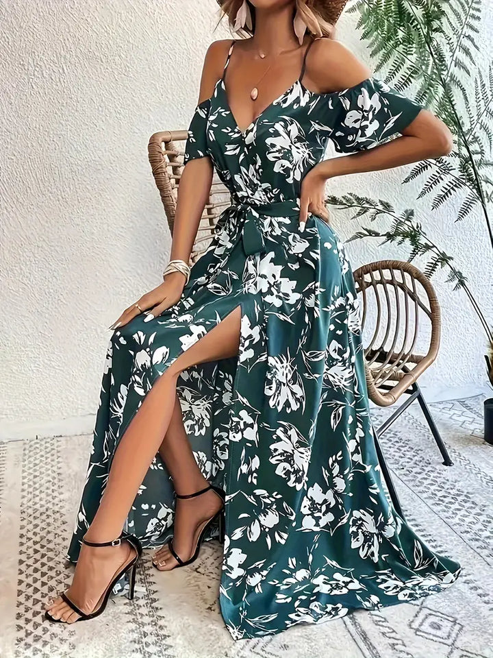 Océane – Robe fleurie à épaules dénudées