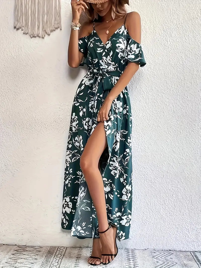 Océane – Robe fleurie à épaules dénudées