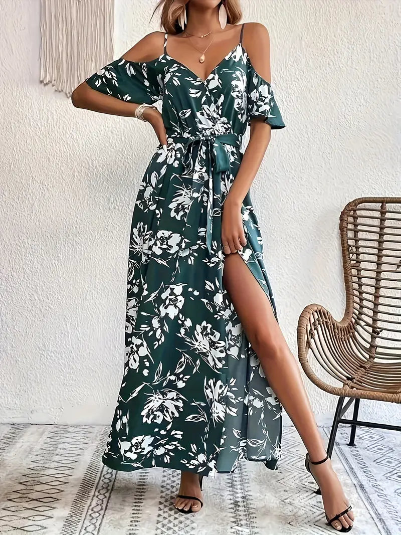 Océane – Robe fleurie à épaules dénudées