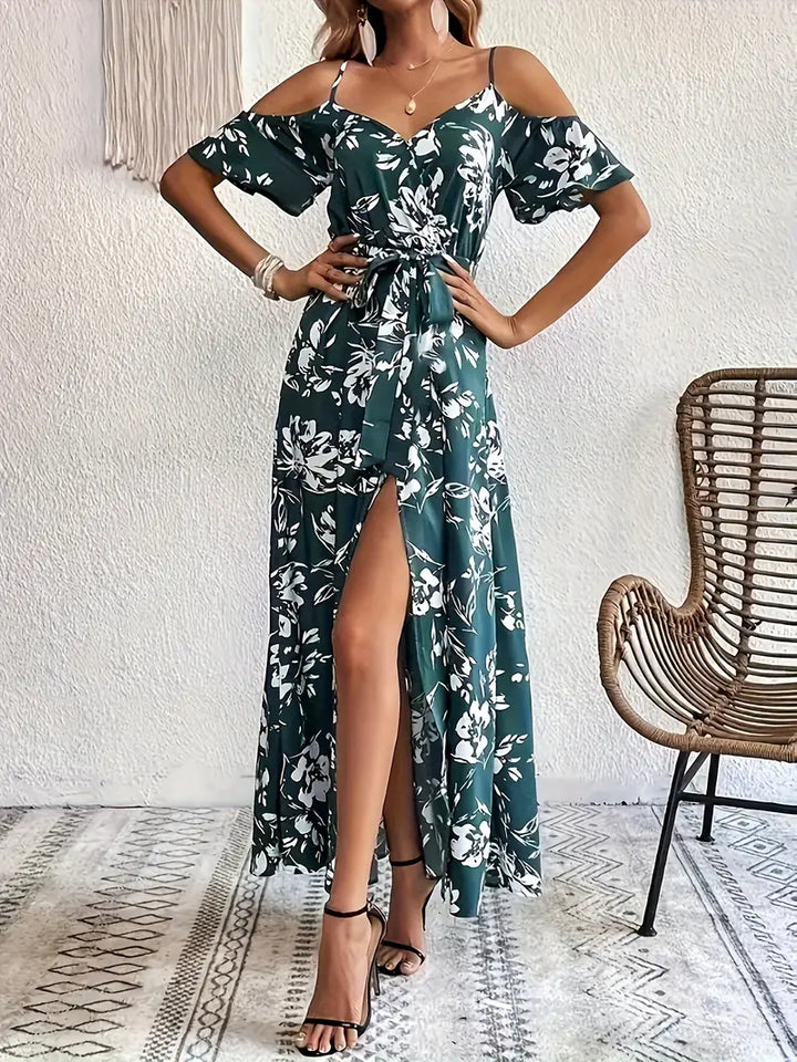 Océane – Robe fleurie à épaules dénudées