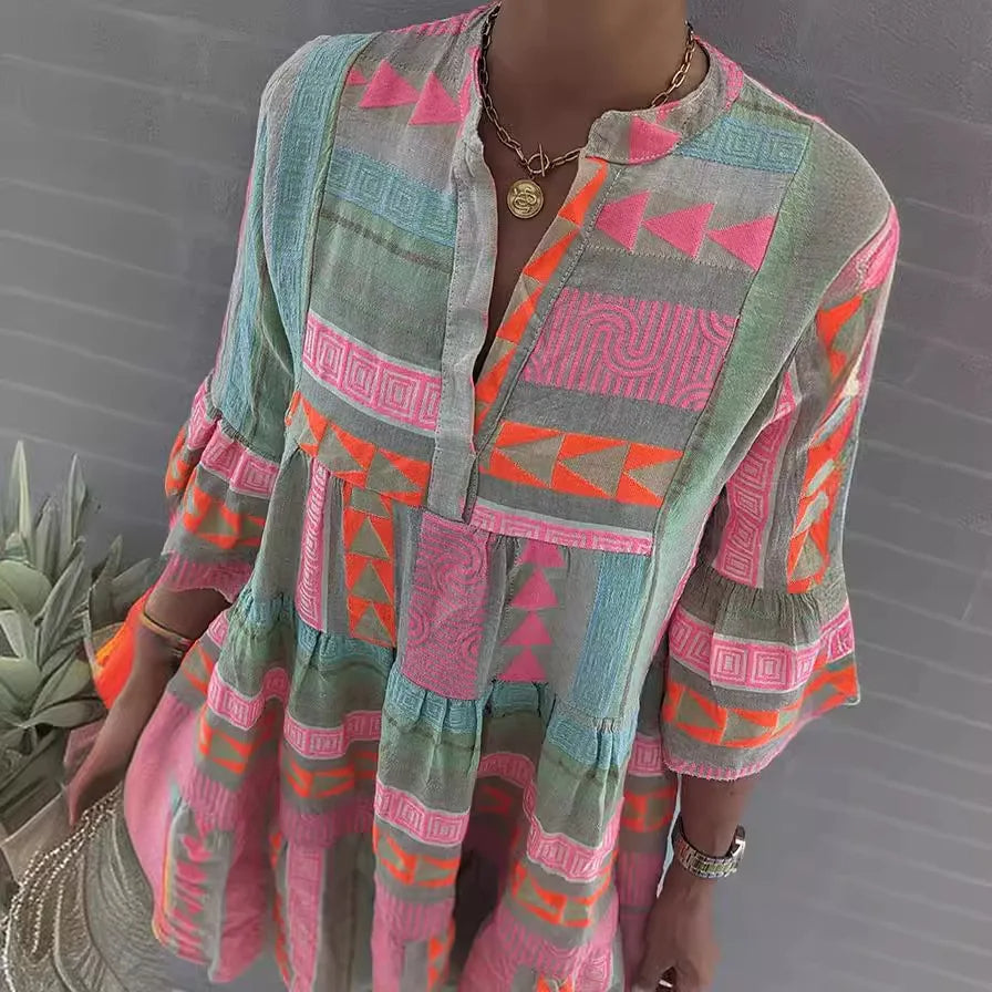 Chloe – Robe Courte Boho à Imprimé Rayé