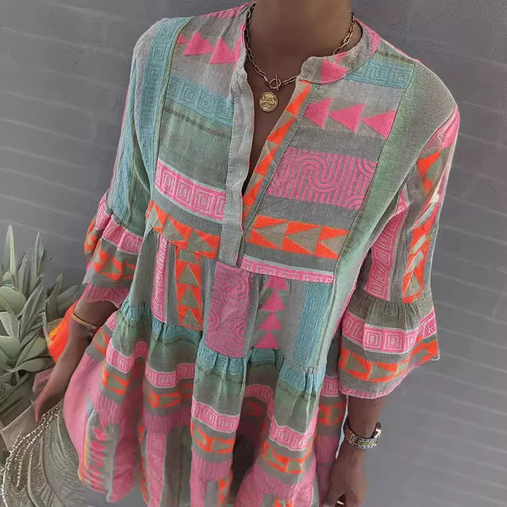 Chloe – Robe Courte Boho à Imprimé Rayé