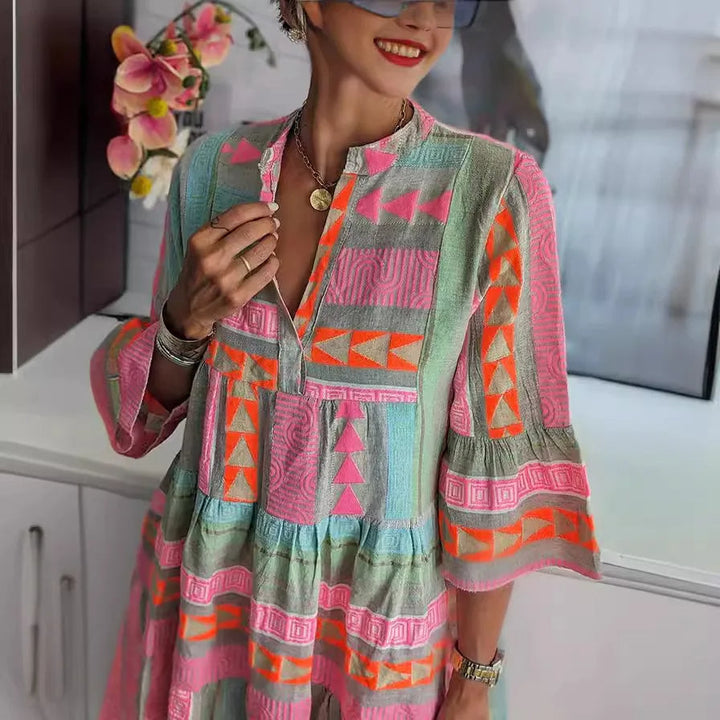 Chloe – Robe Courte Boho à Imprimé Rayé