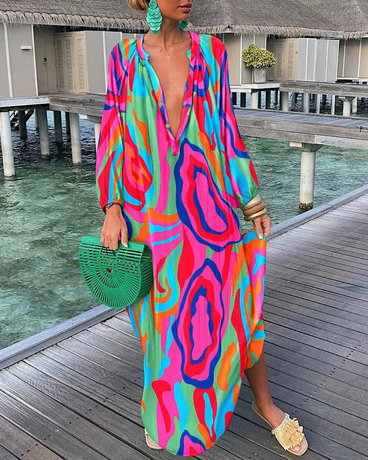Sophia | Robe Maxi Bohème à Imprimé Rétro