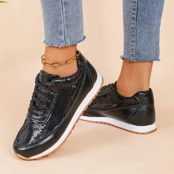 Emilia | Baskets de course confortables noir et argent