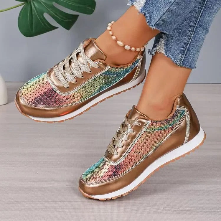 Emilia | Baskets de course confortables noir et argent