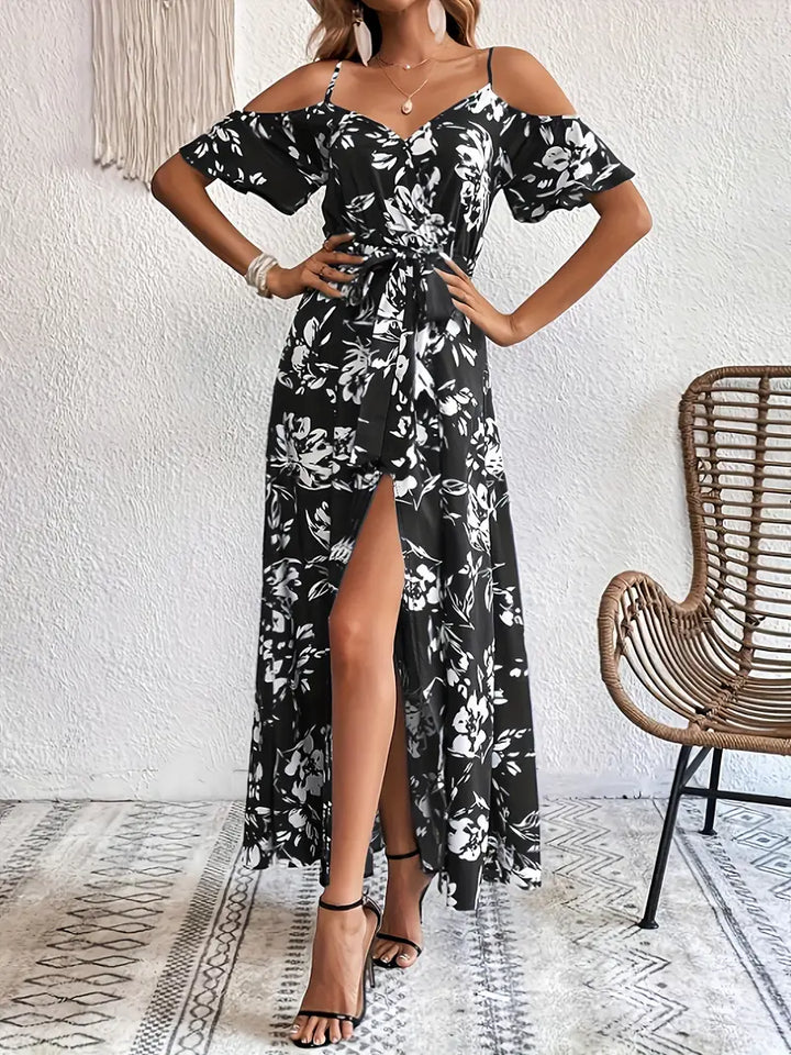 Océane – Robe fleurie à épaules dénudées